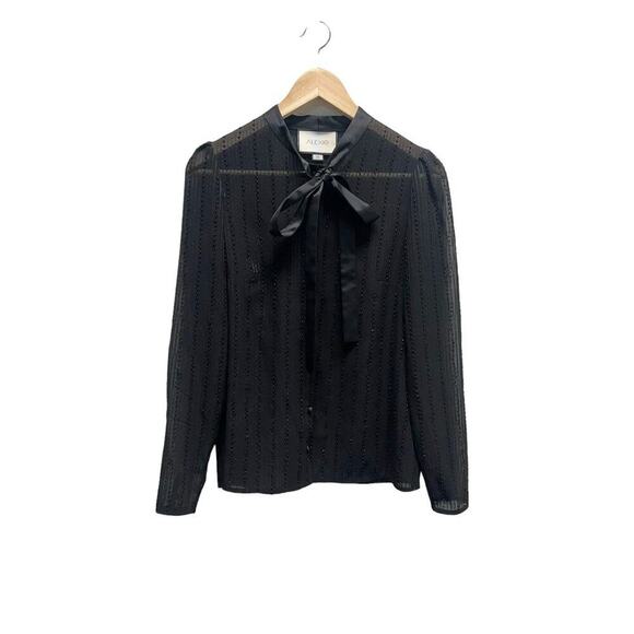 ALEXIS Black Beaded Button Down Shirt Tie‎ Neck Size Medium - Picture 1 of 10